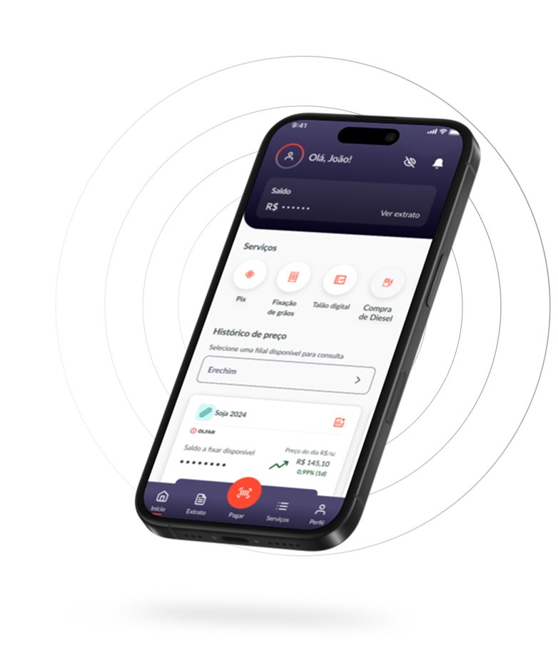 Smartphone com tela do aplicativo mobile da Agrow.pay